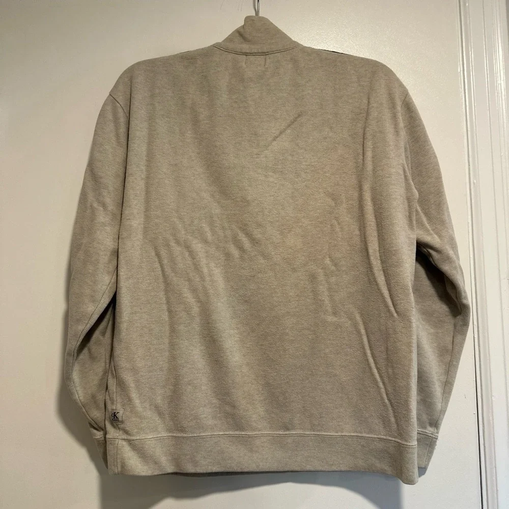 Vintage 90s Calvin Klein Mens Sz: M 100% Cotton Ribbed 1/4 Zip Tan Sweater.